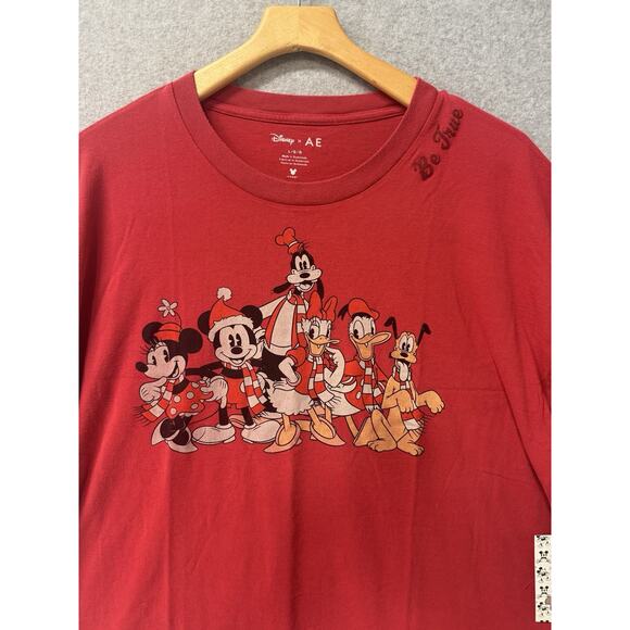 American Eagle x Disney Mickey Mouse Holiday Red Tee Shirt Men’s L Unisex NWT - Picture 2 of 10